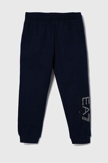 Детские хлопковые спортивные штаны EA7 Emporio Armani, темно-синий