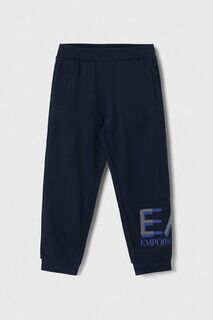 Детские хлопковые спортивные штаны EA7 Emporio Armani, темно-синий