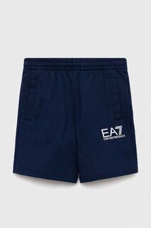 Детские хлопковые шорты EA7 Emporio Armani, темно-синий