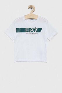 Детская хлопковая футболка EA7 Emporio Armani, белый