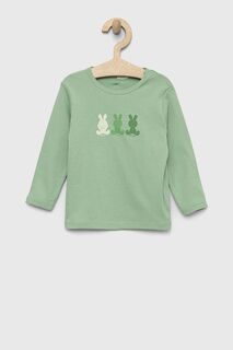Хлопковая детская рубашка с длинными рукавами United Colors of Benetton, зеленый
