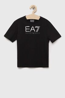 Детская хлопковая футболка EA7 Emporio Armani, черный