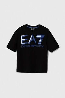 Детская хлопковая футболка EA7 Emporio Armani, черный