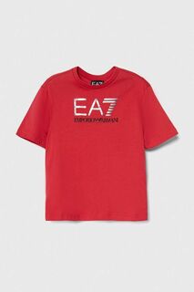 Детская хлопковая футболка EA7 Emporio Armani, красный
