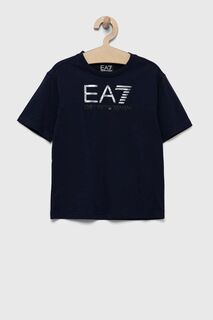 Детская хлопковая футболка EA7 Emporio Armani, темно-синий