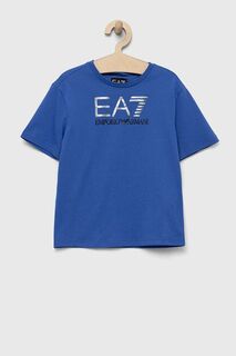 Детская хлопковая футболка EA7 Emporio Armani, синий