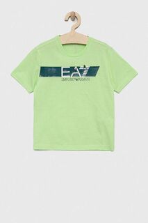 Детская хлопковая футболка EA7 Emporio Armani, зеленый