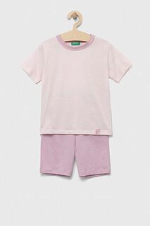 Детская хлопковая пижама United Colors of Benetton, розовый