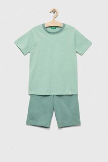 Детская хлопковая пижама United Colors of Benetton, зеленый