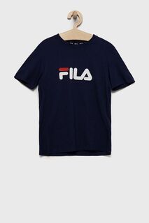 Детская хлопковая футболка Fila, темно-синий