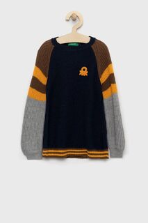 Детский свитер из смесовой шерсти United Colors of Benetton, темно-синий