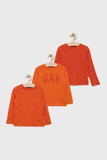 Детские хлопковые лонгсливы GAP (3 шт.), оранжевый