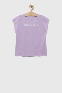 Детская хлопковая футболка United Colors of Benetton, фиолетовый