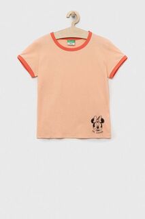 Детская хлопковая футболка United Colors of Benetton, оранжевый