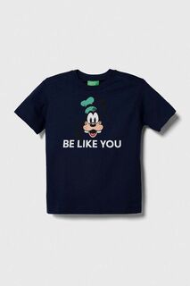 Детская хлопковая футболка United Colors of Benetton x Disney, темно-синий