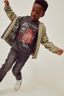 Детская хлопковая футболка на молнии Zippy, серый