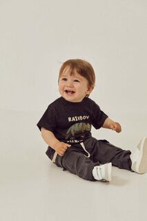 Детская хлопковая футболка на молнии Zippy, серый