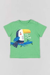 Детская хлопковая футболка на молнии Zippy, зеленый