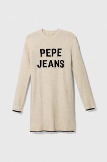 Детское платье Pepe Jeans из смесовой шерсти, бежевый
