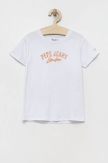 Детская хлопковая футболка Pepe Jeans, белый