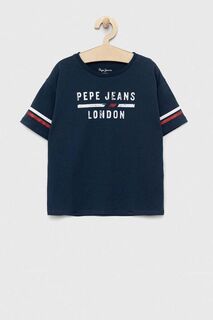 Детская хлопковая футболка Pepe Jeans, темно-синий