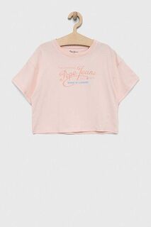 Детская хлопковая футболка Pepe Jeans Неджинсовая, розовый