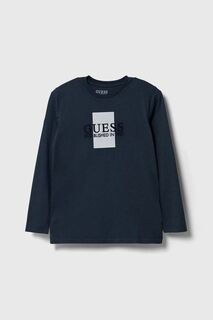 Детская хлопковая рубашка Guess с длинными рукавами, синий