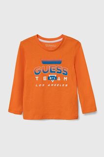 Детская хлопковая рубашка Guess с длинными рукавами, оранжевый