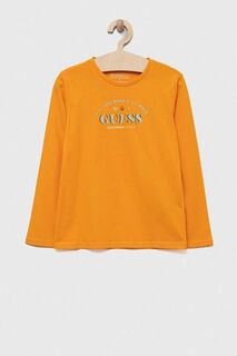 Детская хлопковая рубашка Guess с длинными рукавами, оранжевый