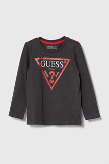 Детская хлопковая рубашка Guess с длинными рукавами, серый