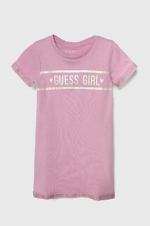 Детское хлопковое платье Guess, розовый