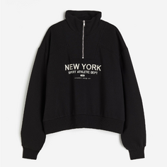 Свитшот H&amp;M Oversized Half-zip New York, черный H&M