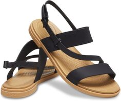 Сандалии на плоской подошве Tulum Strappy Sandal Crocs, цвет Black/Tan