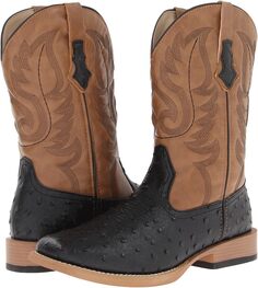 Ковбойские сапоги Ostrich Print Square Toe Cowboy Boot Roper, цвет Black Faux Leather/Western Stitch