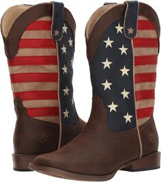 Ковбойские сапоги American Patriot Roper, цвет Brown Faux Leather Vamp Stars &amp; Stripes Shaft