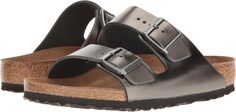 Сандалии на плоской подошве Arizona Soft Footbed - Metallic Leather Birkenstock, цвет Metallic Anthracite Leather