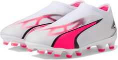 Бутсы Ultra Match Laceless Firm Ground/Artificial Ground PUMA, цвет PUMA White/PUMA Black/Fire Orchid