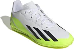 Бутсы Soccer X Crazyfast.4 Indoor (Little Kid/Big Kid) adidas, цвет Footwear White/Core Black/Lucid Lemon