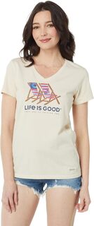 Футболка Crusher-Lite с короткими рукавами для пляжных стульев Tie-Dye Americana Life is Good, цвет Putty White