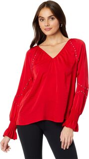 Блузка с длинными рукавами и V-образным вырезом с вышивкой Vince Camuto, цвет Ultra Red