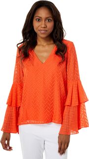 Многоярусная блузка с V-образным вырезом и рукавами-колокольчиками, шевроном Vince Camuto, цвет Blaze Orange