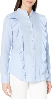 Льняная рубашка с оборками LAUREN Ralph Lauren, цвет Pebble Blue
