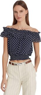 Блузка с открытыми плечами в горошек LAUREN Ralph Lauren, цвет Navy/Cream
