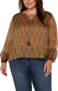 Плюс размер Двухслойная тканая блузка с длинными рукавами и завязкой спереди Liverpool Los Angeles, цвет Multicolor Print Ikat