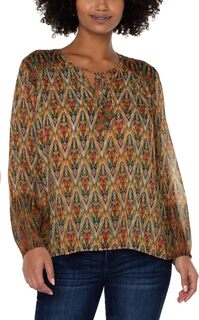 Двухслойная тканая блузка с длинными рукавами и завязкой спереди Liverpool Los Angeles, цвет Multicolor Print Ikat