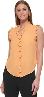 Блуза без рукавов с V-образным вырезом и рюшами DKNY, цвет Melon