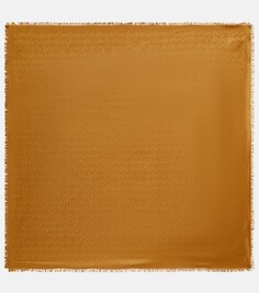 Жаккардовый шарф из шелка и шерсти Saint Laurent, коричневый