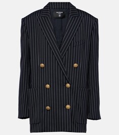 Полосатый двубортный шерстяной пиджак Balmain, мультиколор