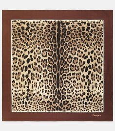 Шелковый шарф с леопардовым принтом Dolce&amp;Gabbana, коричневый