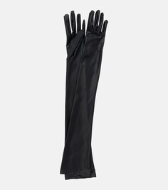 Атласные перчатки Saint Laurent, черный